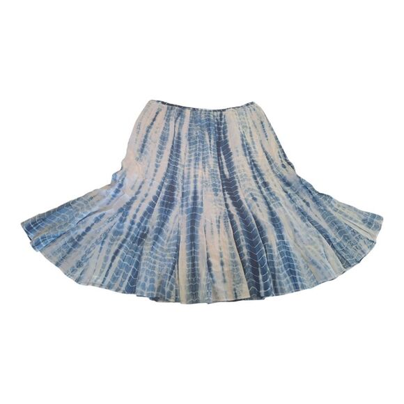 Lafayette 148 Silk Blend Skirt Tie dye lined knee length size 4 blue tulip flare - Picture 1 of 10